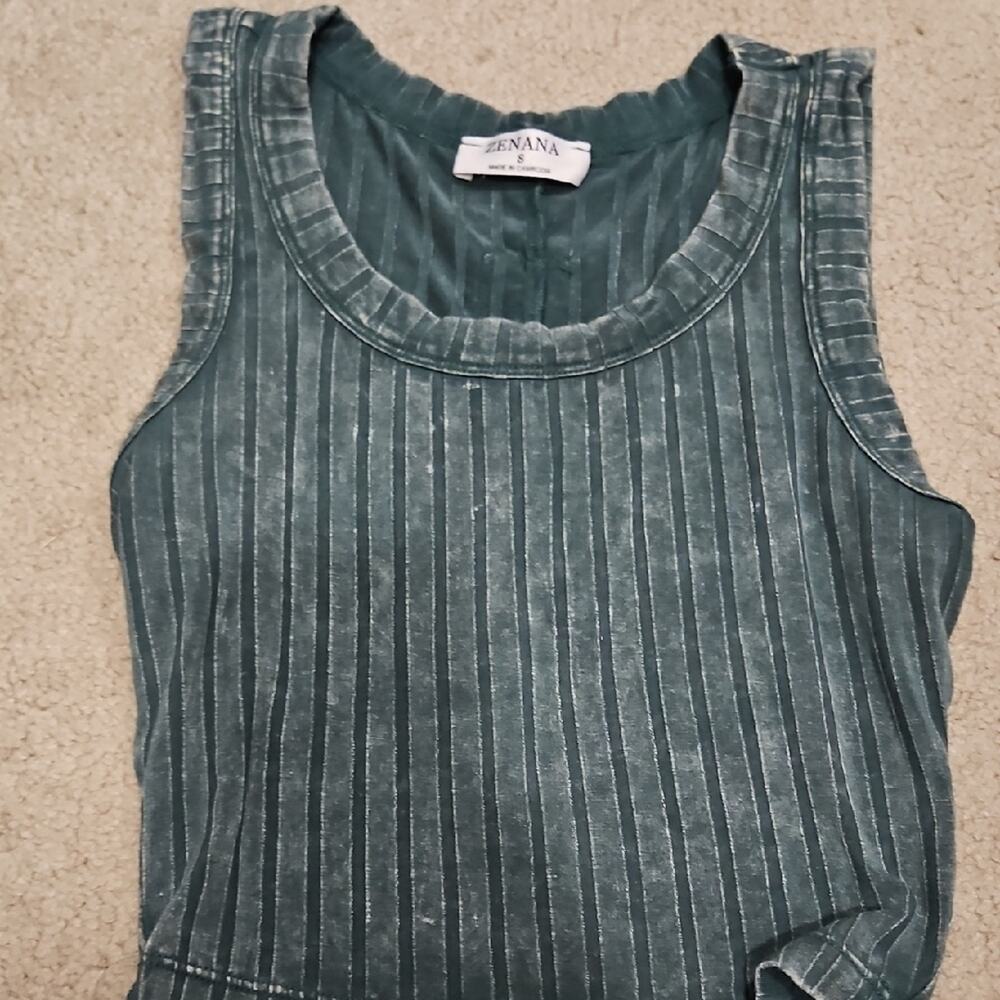 Zenana Outfitters Teal Green Ribbed Tank Top